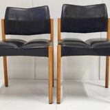 Pierre guariche: vintage 1970 chairs in black skai & beech 70s 19