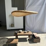 Rattan suspension or shade in the shape of a braided undulating circular tray d:80
