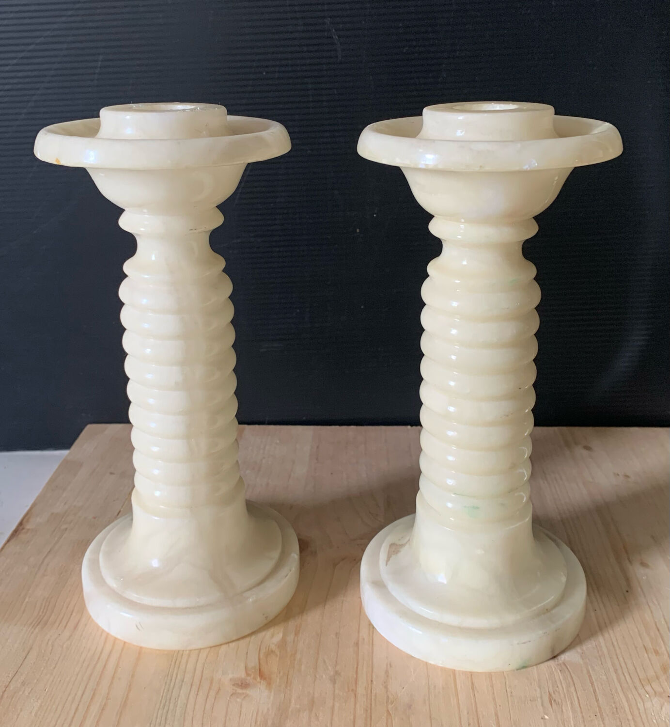 Pair of albatre candle holders