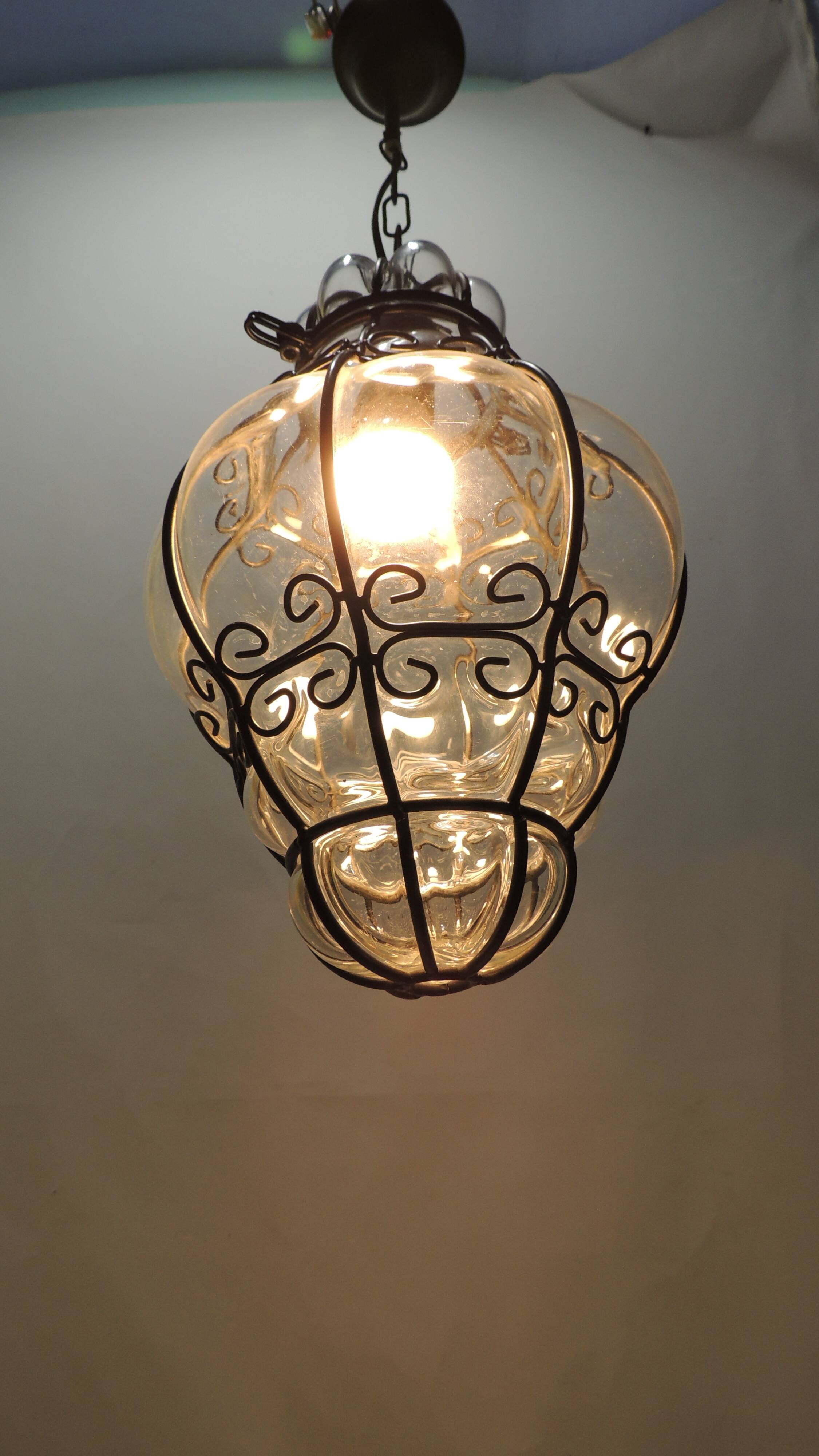 Vintage blown glass lantern suspension in Venetian style, evoking the