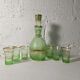 Art deco liqueur service in light green frosted glass