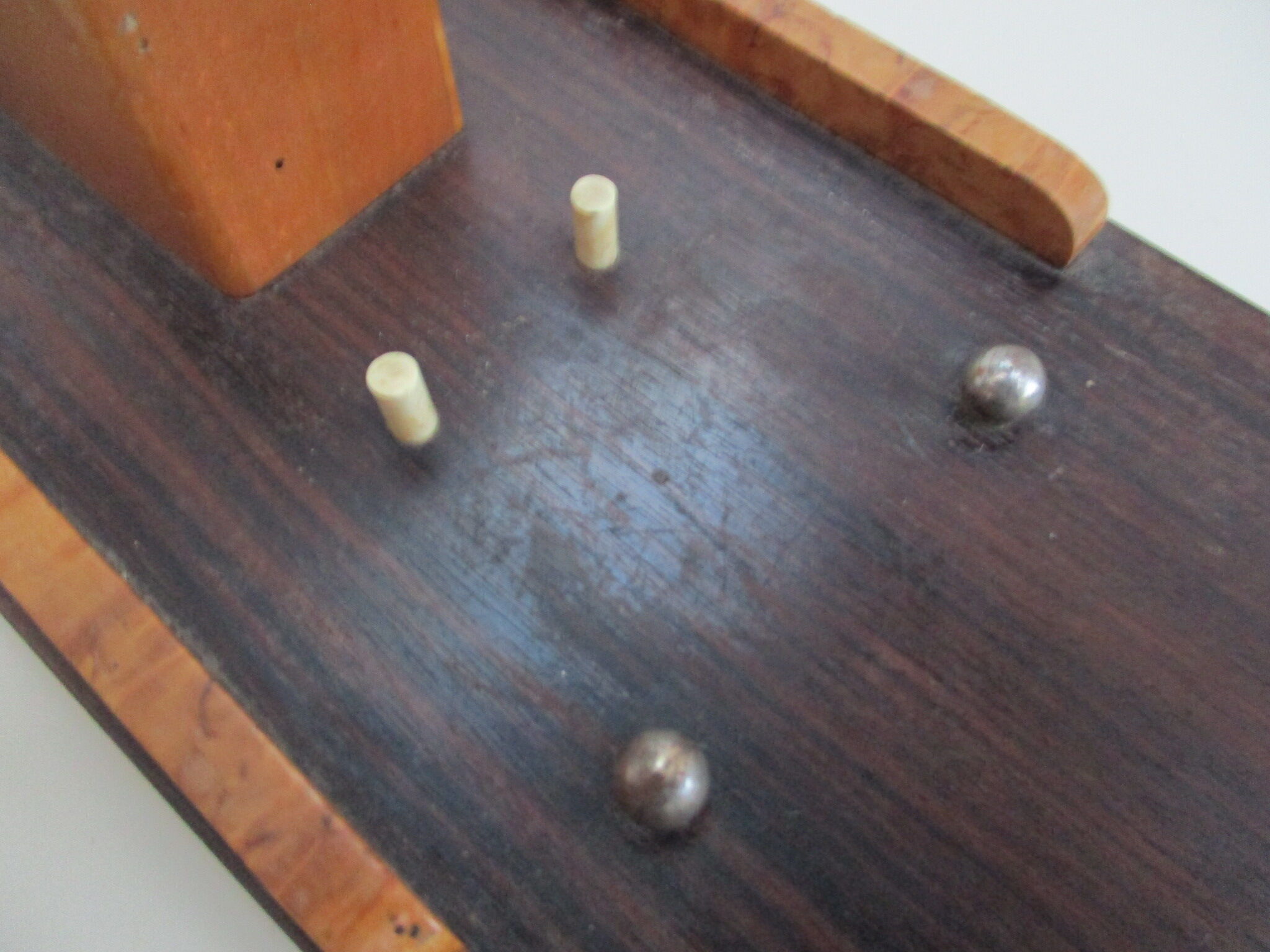 Wood inkwell and art deco glass