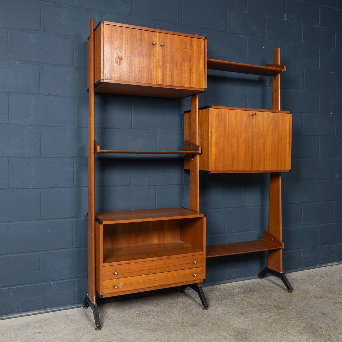 Vintage 20thc italian modular teak wall cabinet c.1960