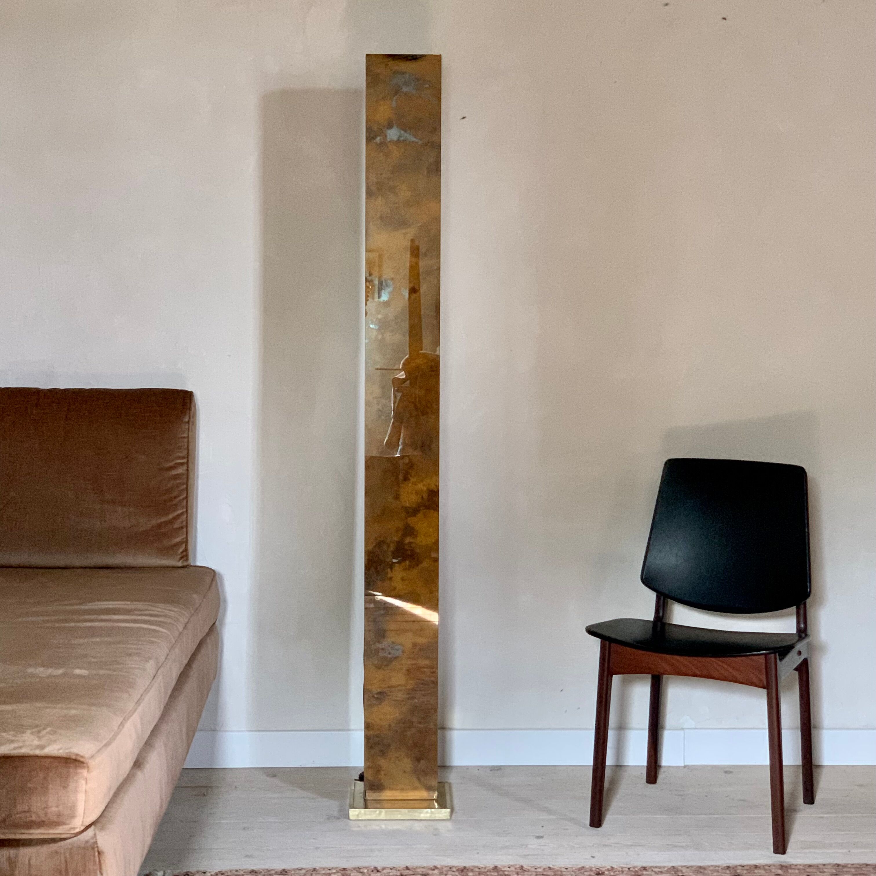 Totem column floor lamp in glass and vintage brass