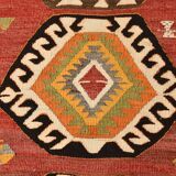 Red & Beige Oriental Vintage Kilim Runner Rug, 81x261Cm