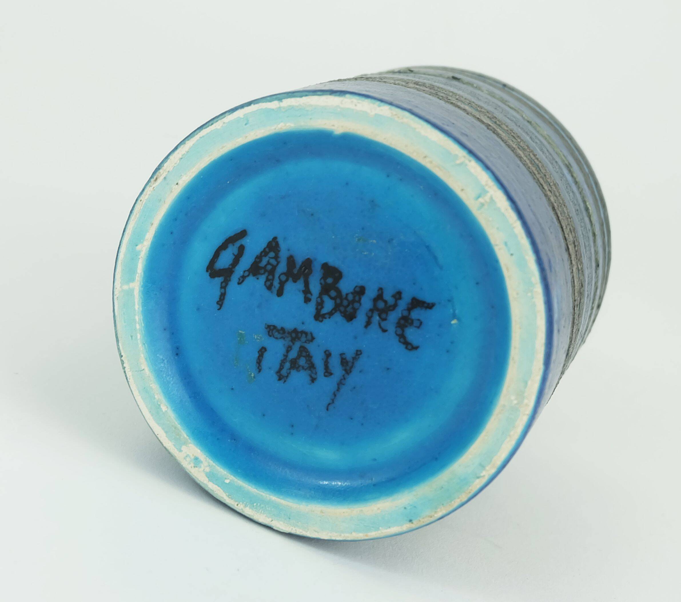Vase du milieu du siècle bruno gambone, studio de poterie italien, décor à rayures