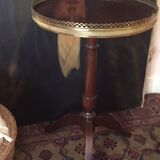 Cherry and brass pedestal side table