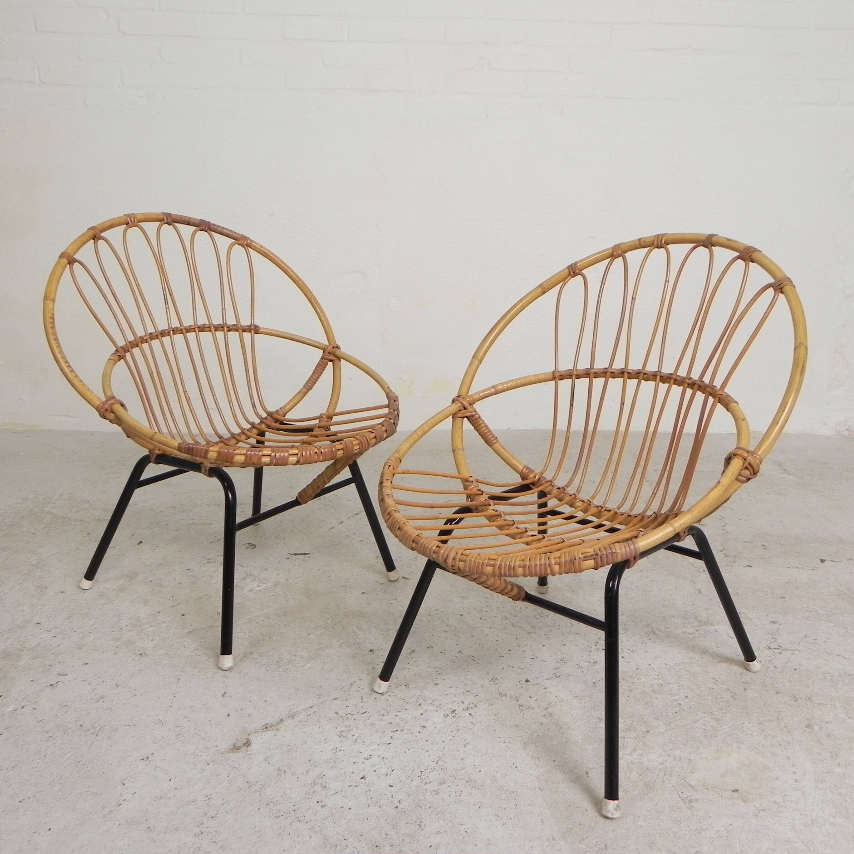 Set of 2 rattan, bamboo children's chairs Rohe Noordwolde 1950s
