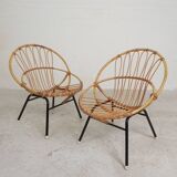 Set of 2 rattan, bamboo children's chairs Rohe Noordwolde 1950s