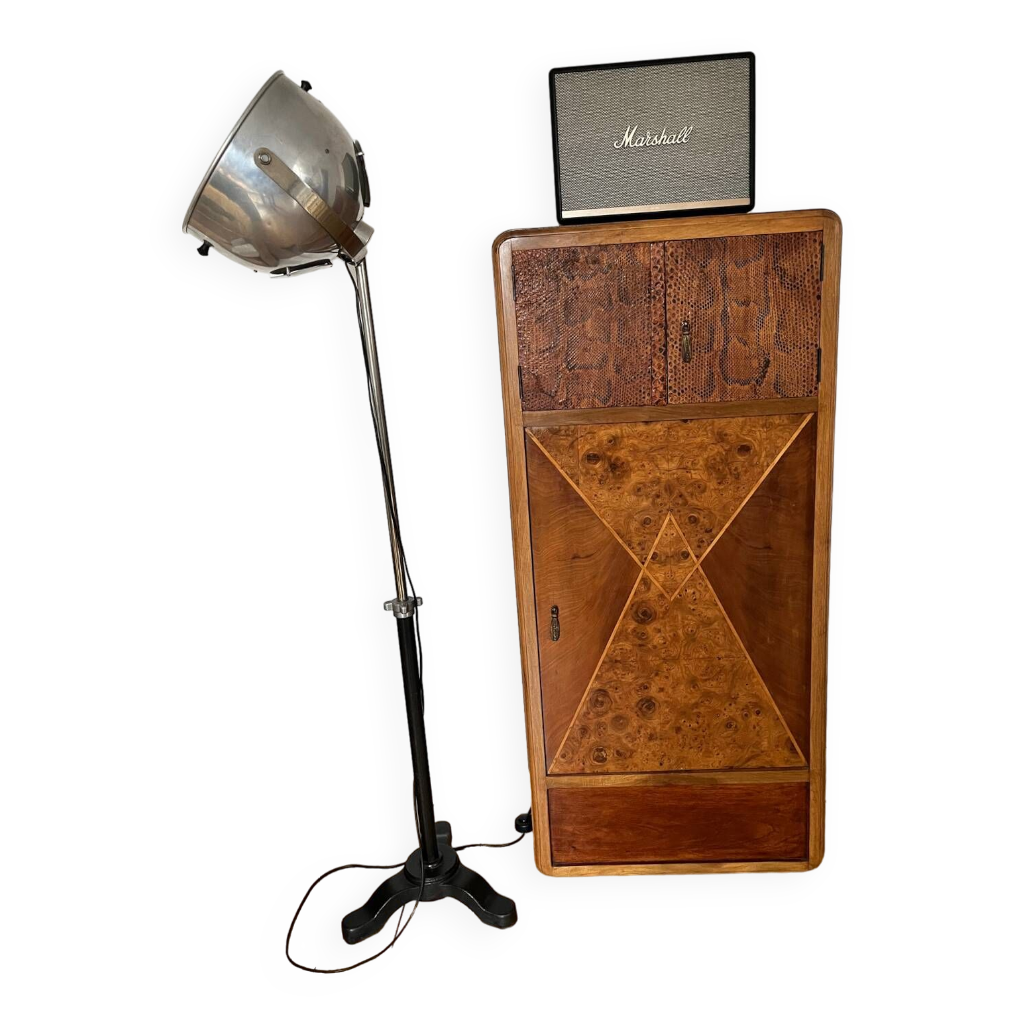 Art deco burl python walnut storage unit