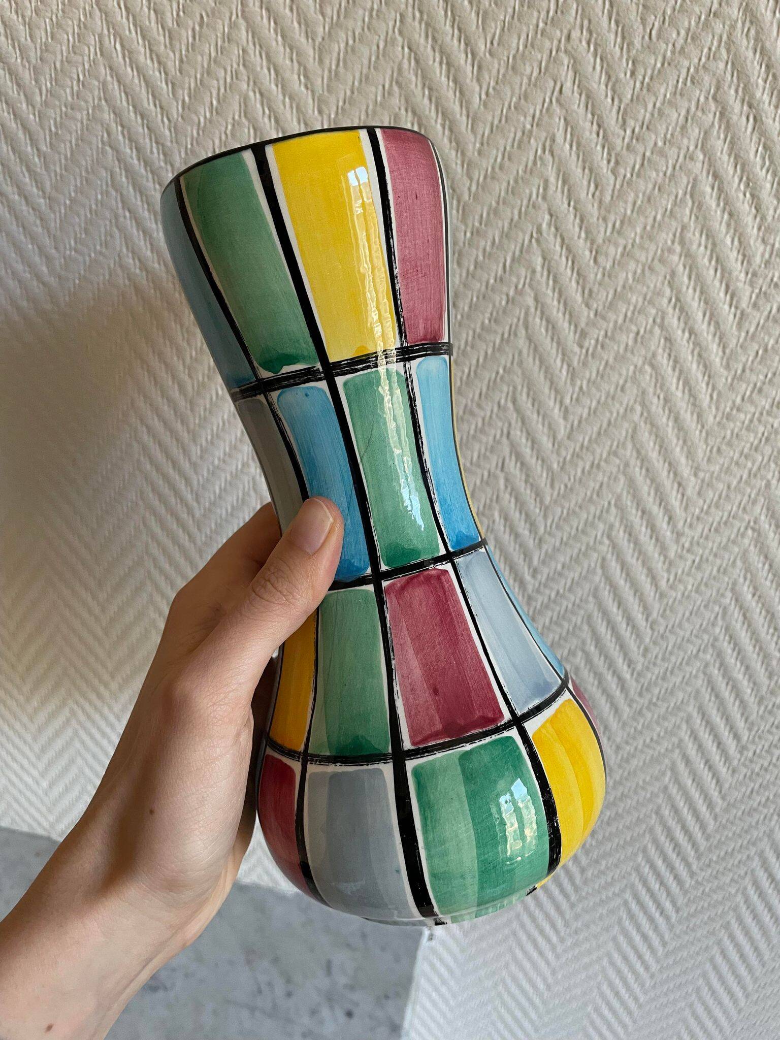 Schramberg Majolika Fabrik ceramic vase Mondrian style