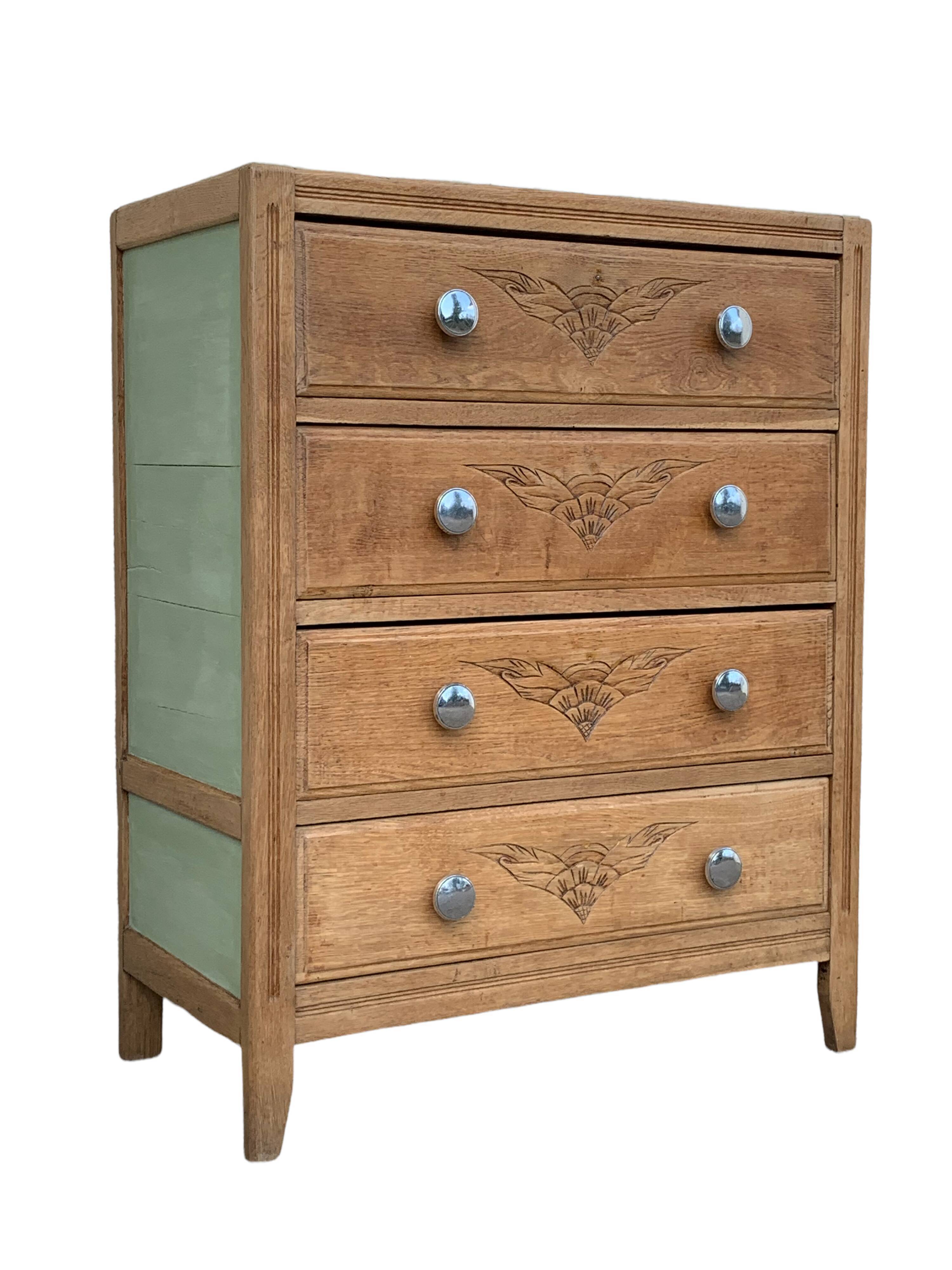 Art deco chest of drawers raw wood and khaki