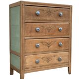 Art deco chest of drawers raw wood and khaki