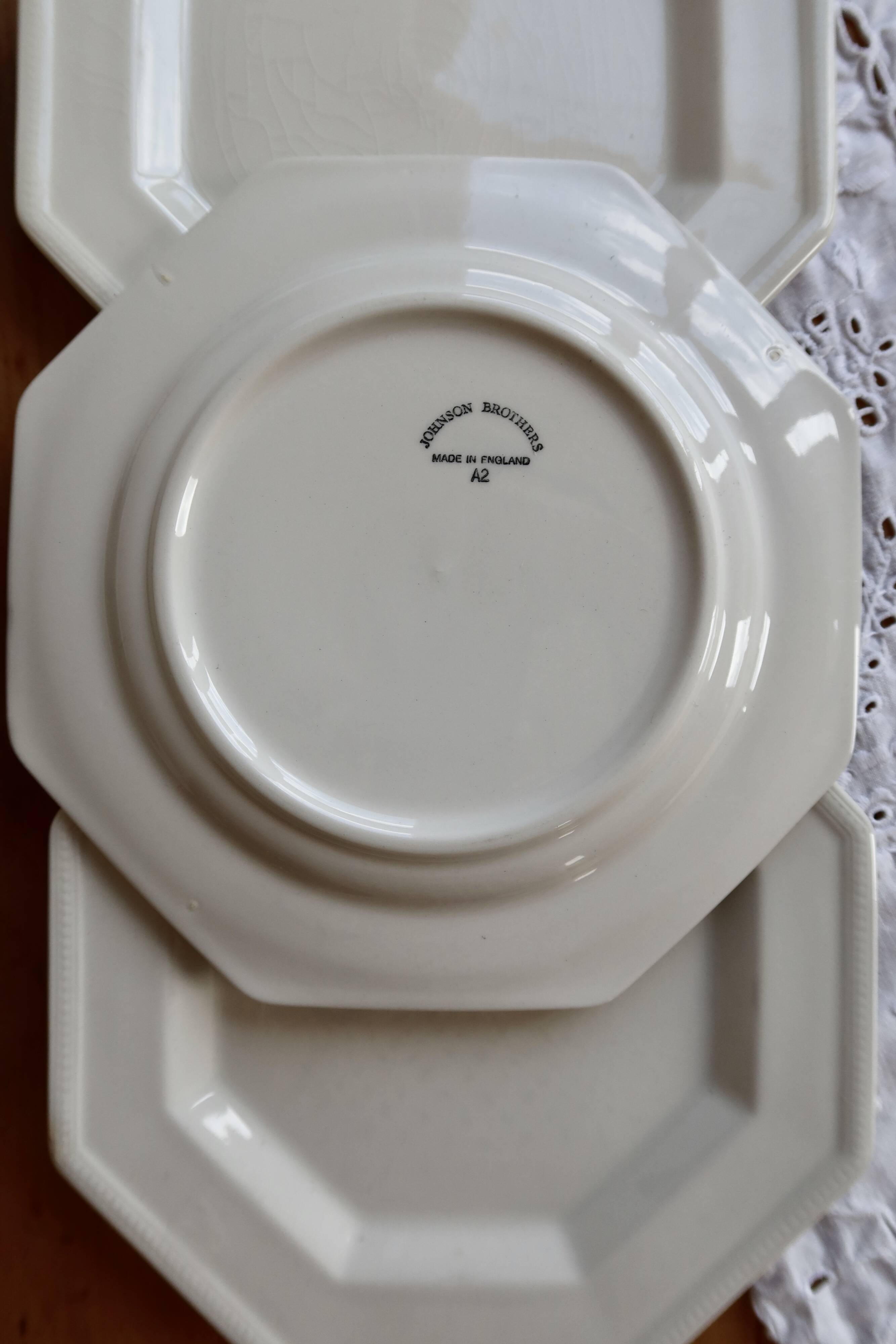 6 vintage octagonal pearl-edged porcelain dessert plates - Johnson Brothers