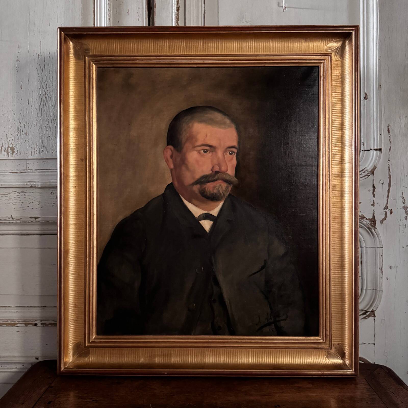 Oil on canvas portrait 19th century 1888 man with mustache by J. Abrol