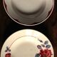 6 mismatched red and blue Art Deco soup plates, Badonviller Digoin