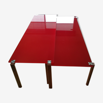 Red glass trundle coffee table by Jean Nouvel edited by Zeritalia
