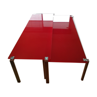 Red glass trundle coffee table by Jean Nouvel edited by Zeritalia