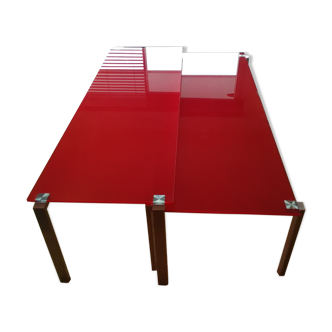 Table basse gigogne en verre rouge by Jean Nouvel éditée by Zeritalia