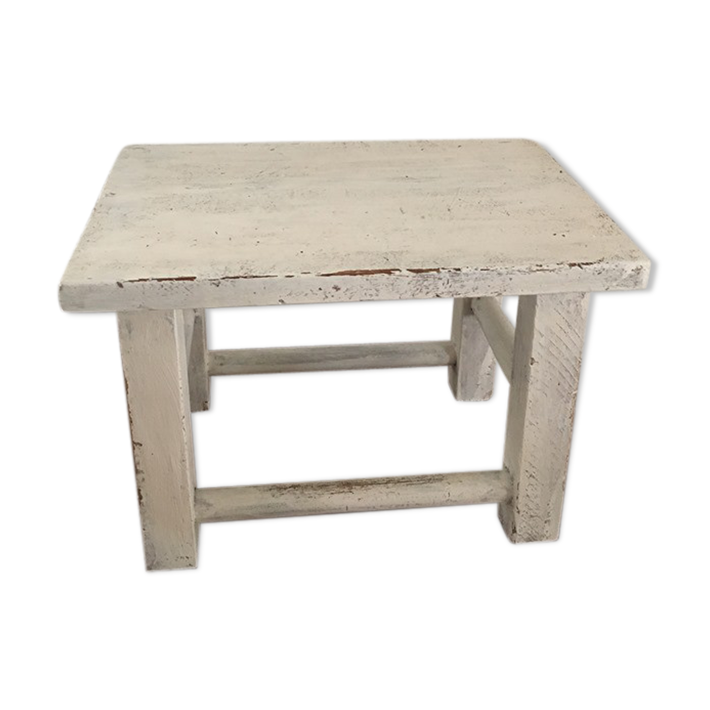 Wooden patinated in white footrest