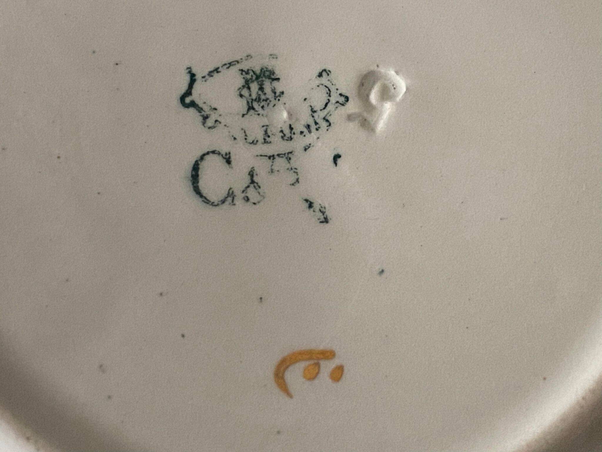 Creil et Montereau cup and saucer green and gold floral pattern