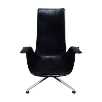 Rare reclining Black leather Tulip chair by Preben Fabricius and  Jørgen Kastholm for Kill Intl.