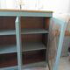 English sideboard, shallow, smoky green, wooden top.