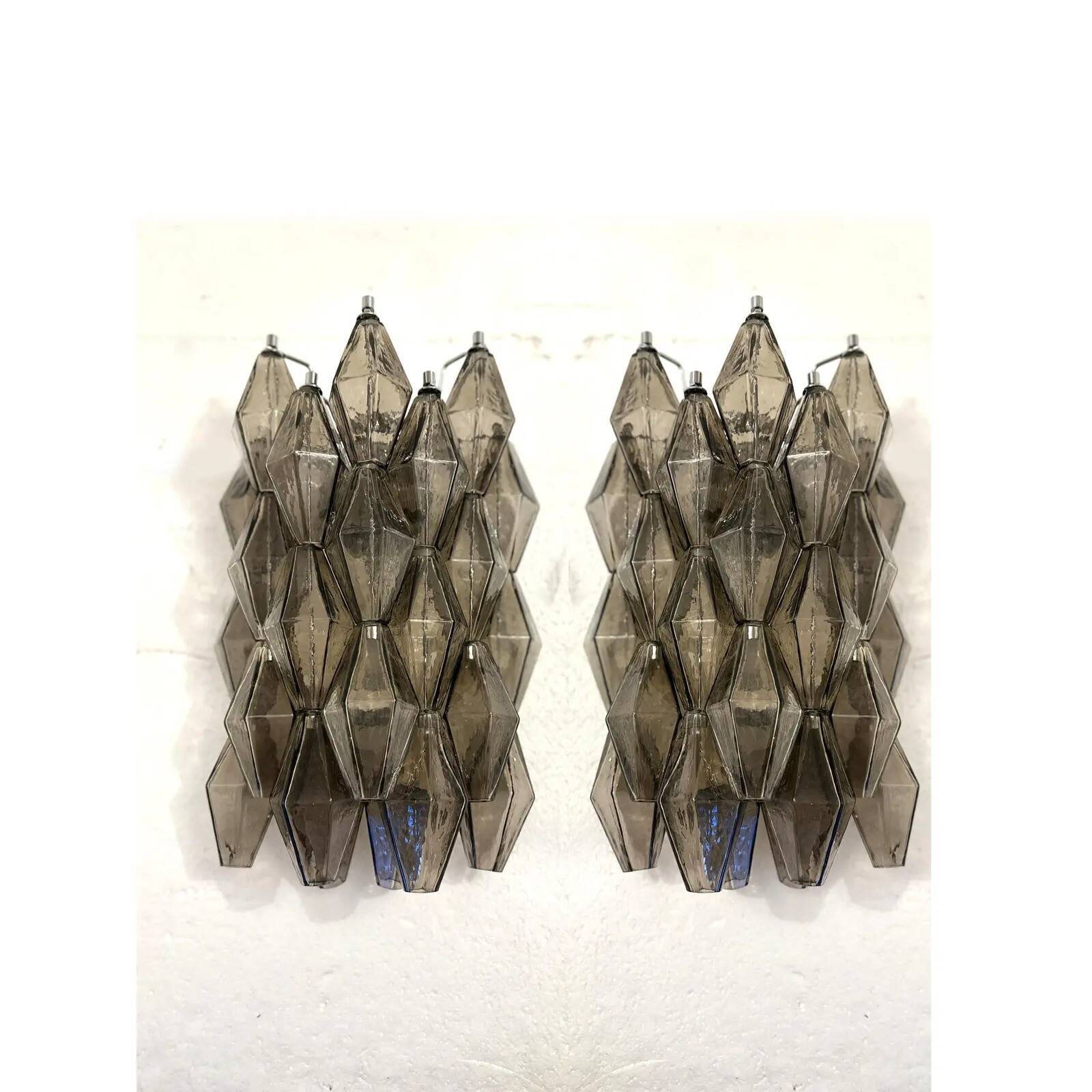 Italian “Poliedri” Murano Glass Wall Sconce Pair in Venini Design