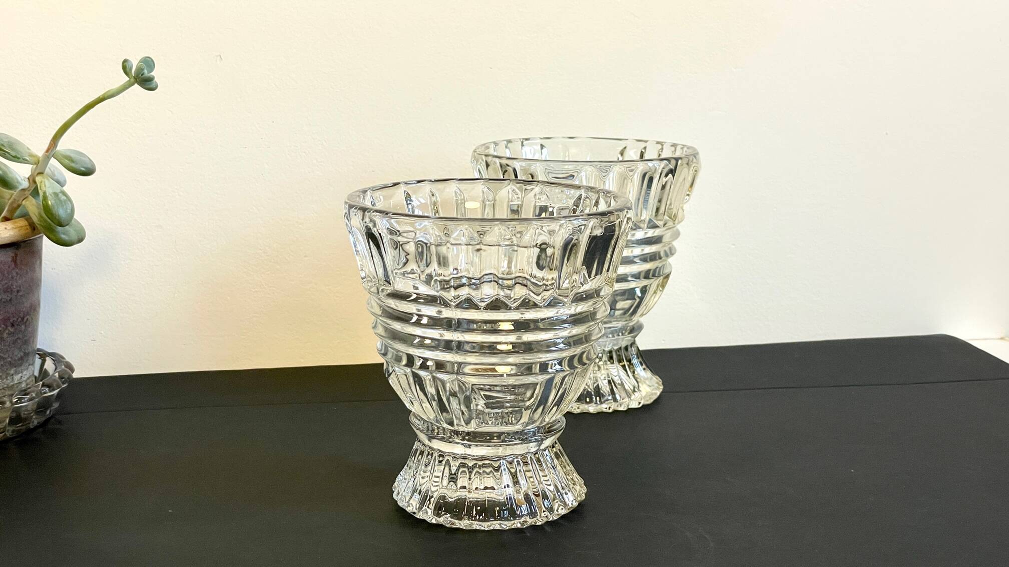 Paire vases géométriques semi-cristal vintage
