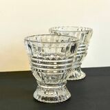 Pair of vintage geometric semi-crystal vases