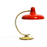 Beautiful large Mid Century Modern brass table lamp with red metal shade