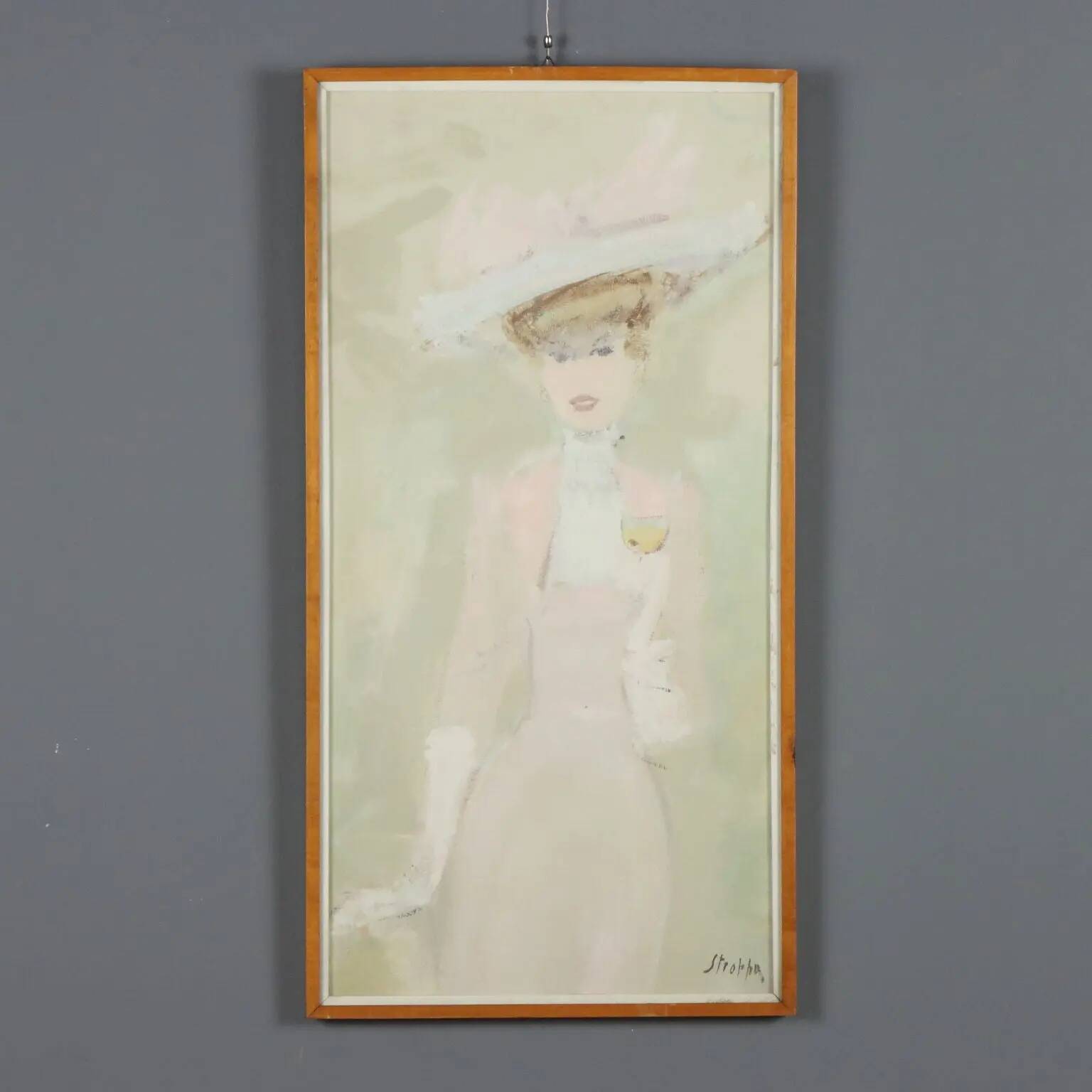 Modern painting signed by Leonardo Stroppa, female figures, 20th century.