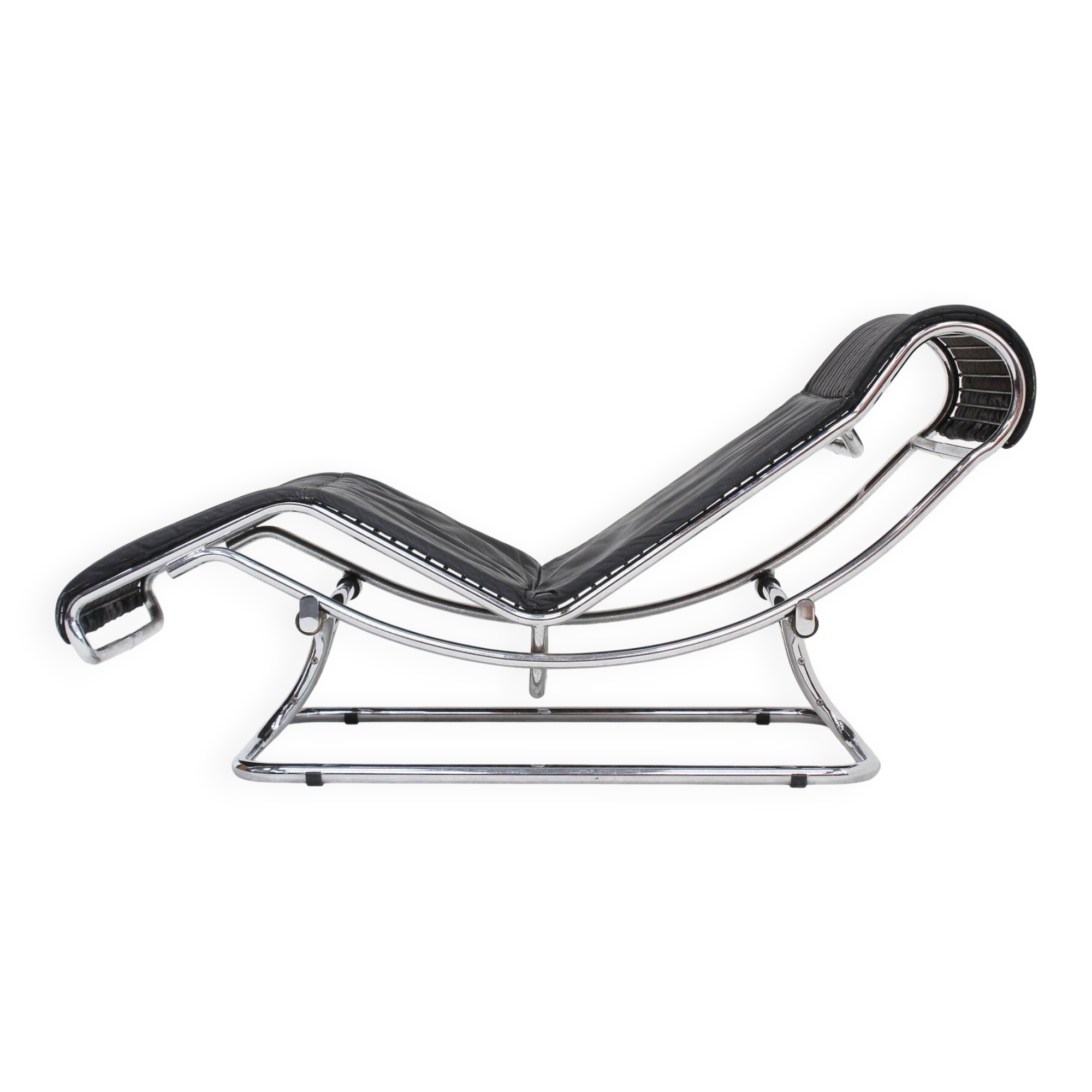 Vintage Italian chaise lounge chair chrome and leather by Guido Faleschini 1970s