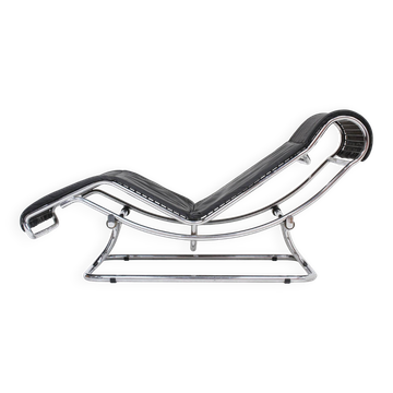 Chaise longue italienne vintage en chrome et cuir par Guido Faleschini années 1970