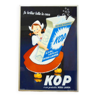 Large Italian vintage advertising picture painted on glass, the Olandesina KOP Mira Lanza, 1960s