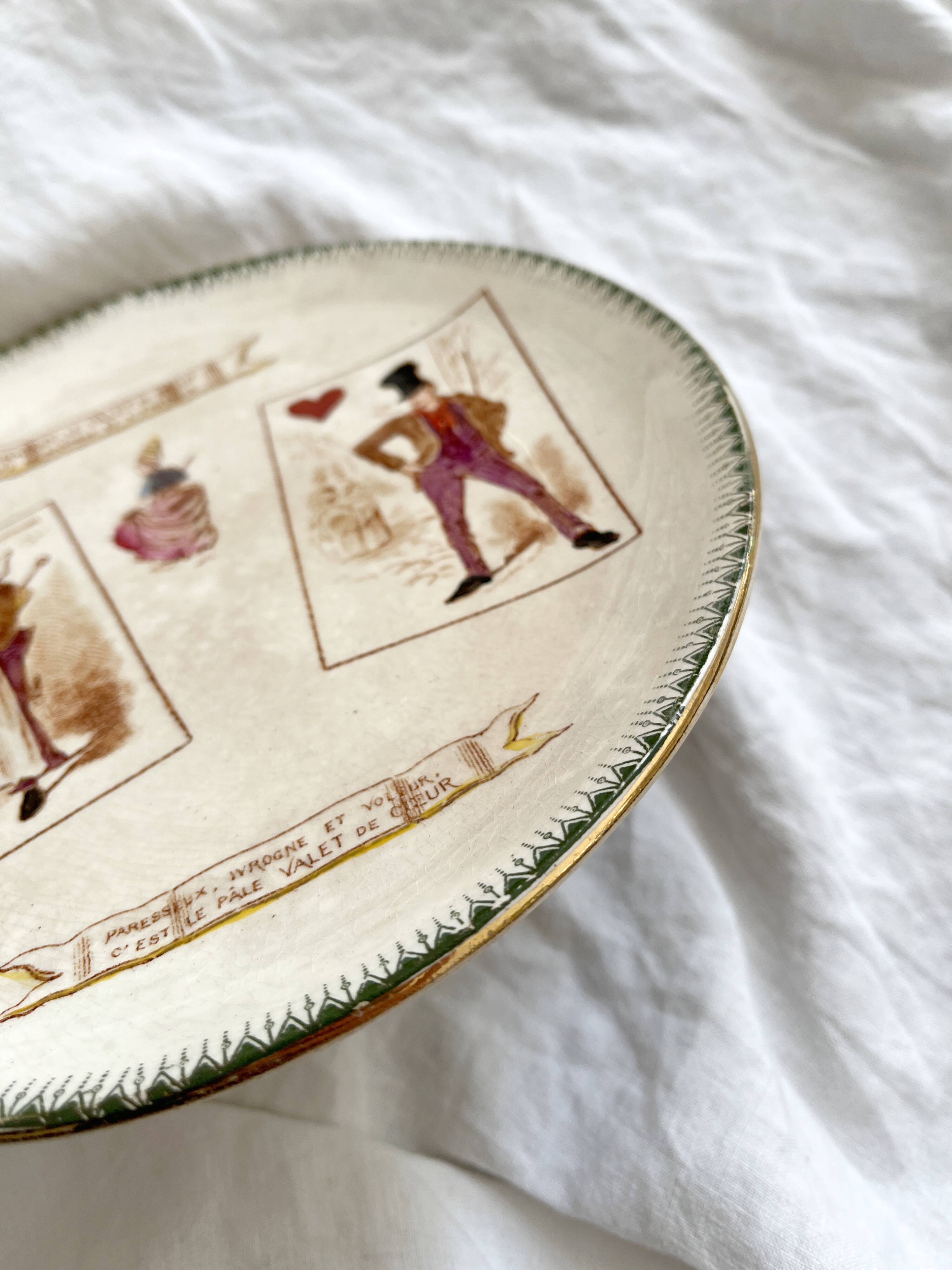2 iron earth dessert plates HB Choisy le Roi card game theme