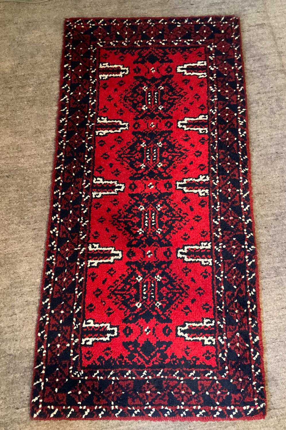 Vintage wool carpet woven 185x90 from the 60s-70s