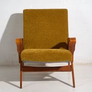Set of two armchairs and pouf – Mid-century Modern (circa 1950). Three-piece set.