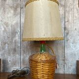 Old wicker dame jeanne lamp + beige lampshade 70's vintage