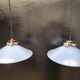 Pair of blue enameled sheet metal pendant lights