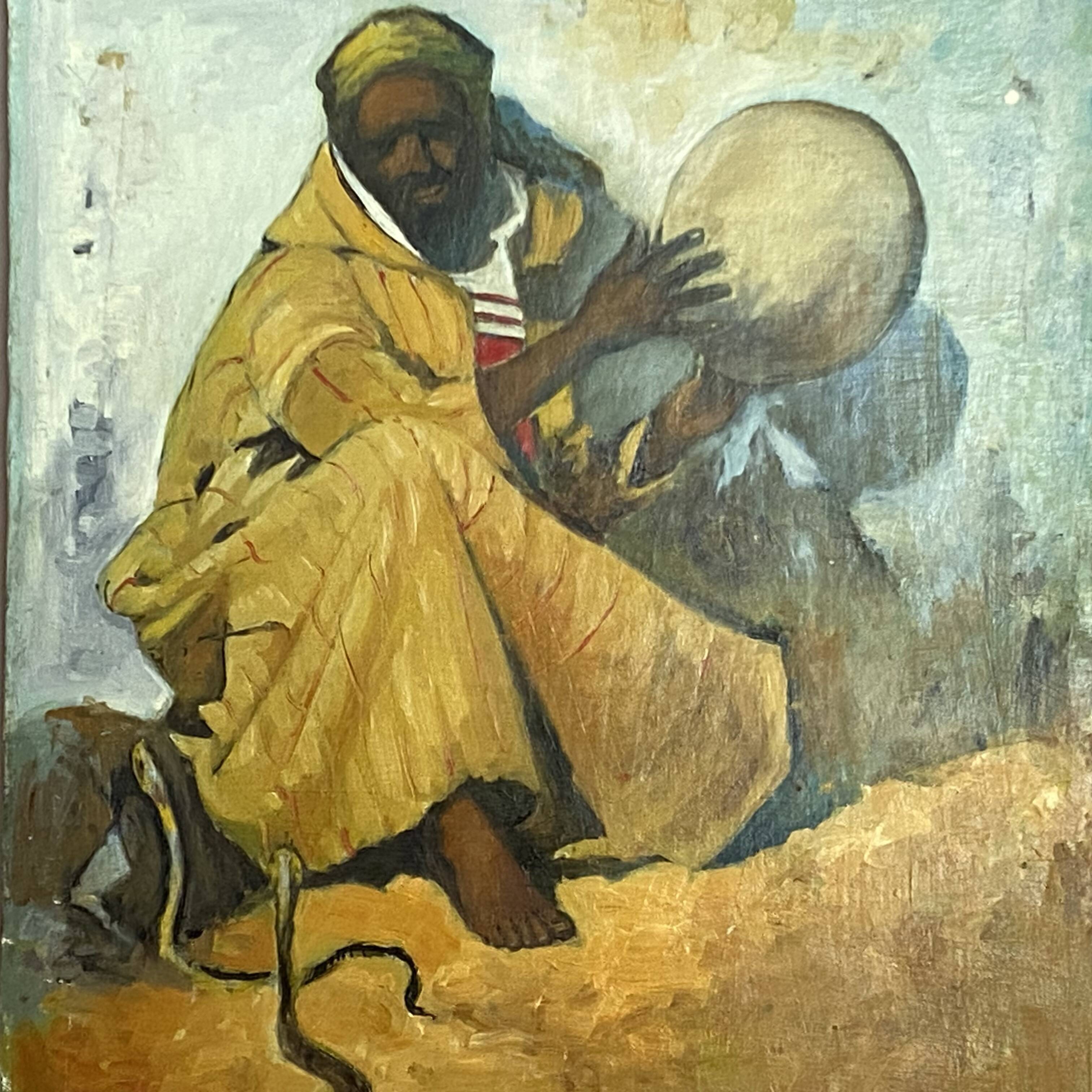 Orientalist oil on canvas. The snake charmer. 55x46.