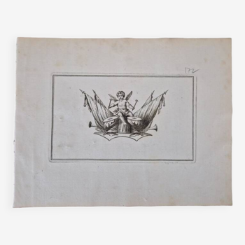 Gravure sur cuivre XVIIème siècle  "Trophée à l'amour"  Par Sébastien de Pontault de Beaulieu