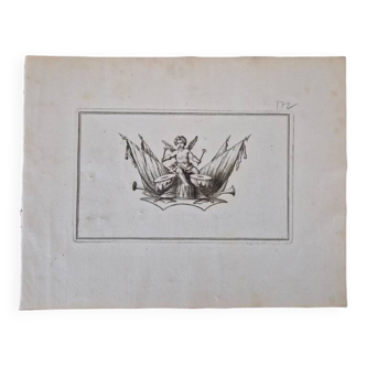 17th century copper engraving "Trophy for love" By Sébastien de Pontault de Beaulieu