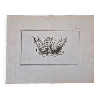 Gravure sur cuivre XVIIème siècle  "Trophée à l'amour"  Par Sébastien de Pontault de Beaulieu