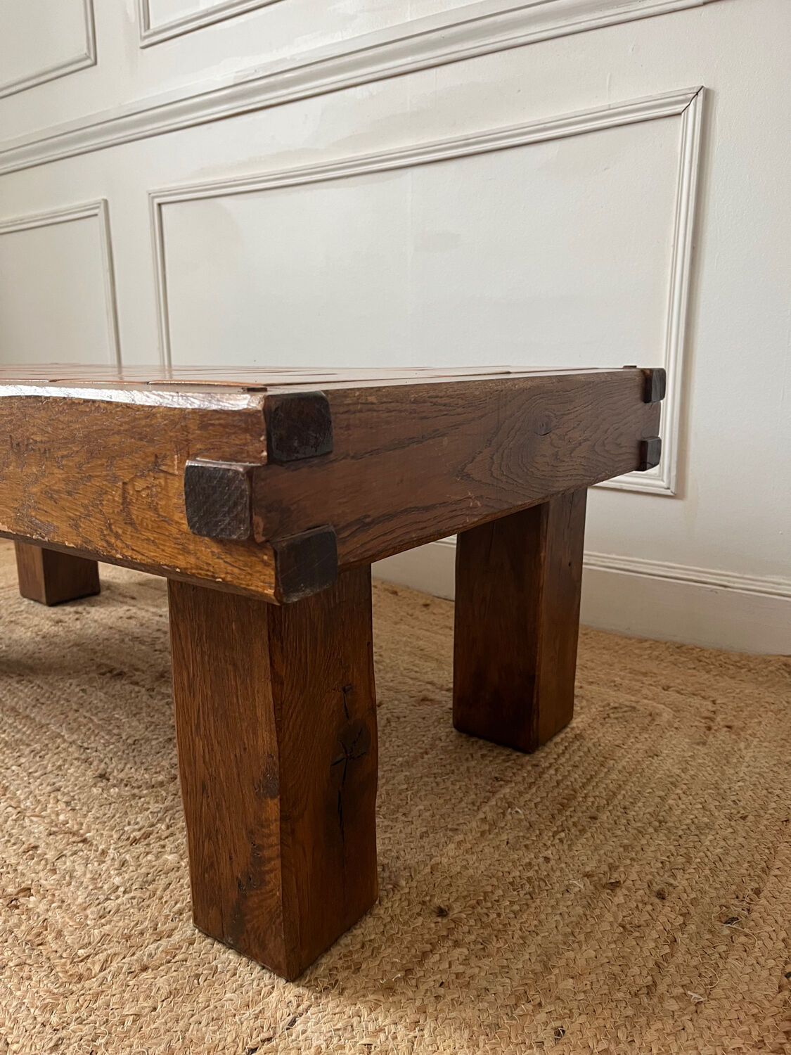 Oak and ceramic coffee table from the mid-20th century.