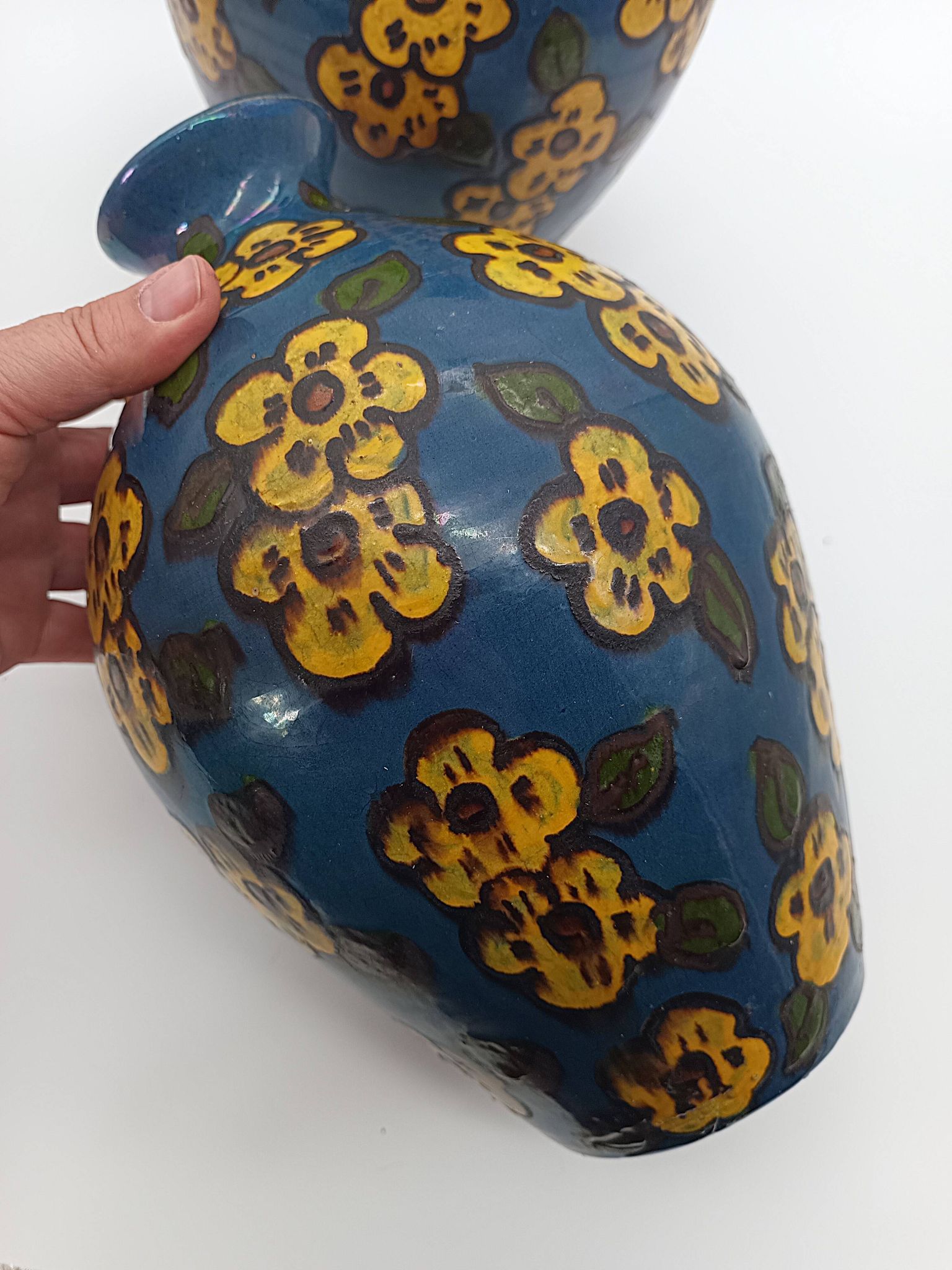 Pair of Large Art Deco Vases Émile Simonod H28cm Glazed Ceramic Blue