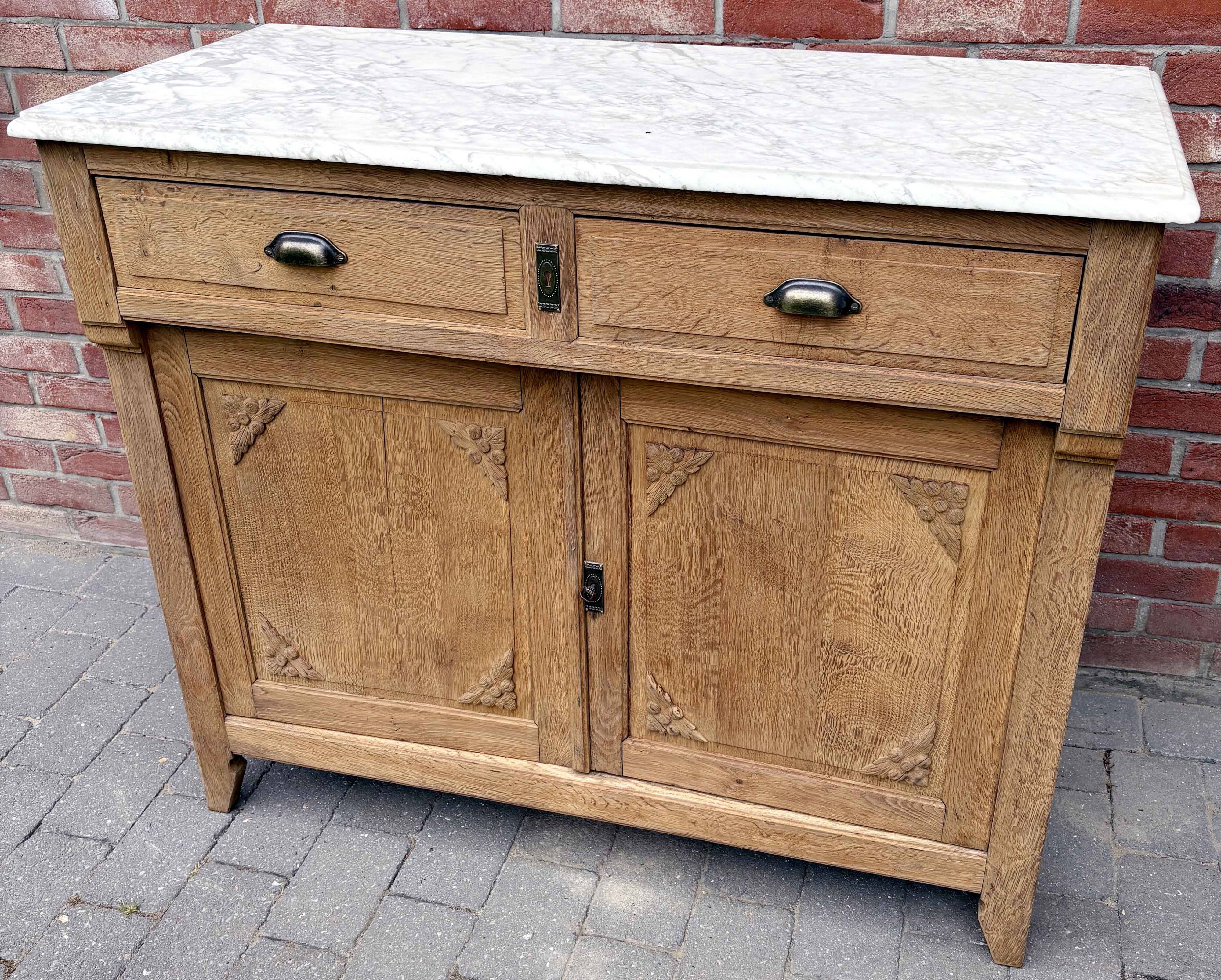 Antique Parisian buffet in oak and Carrara marble