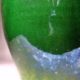 Large vintage oil jar from the 50s-60s, green terracotta, Portugal