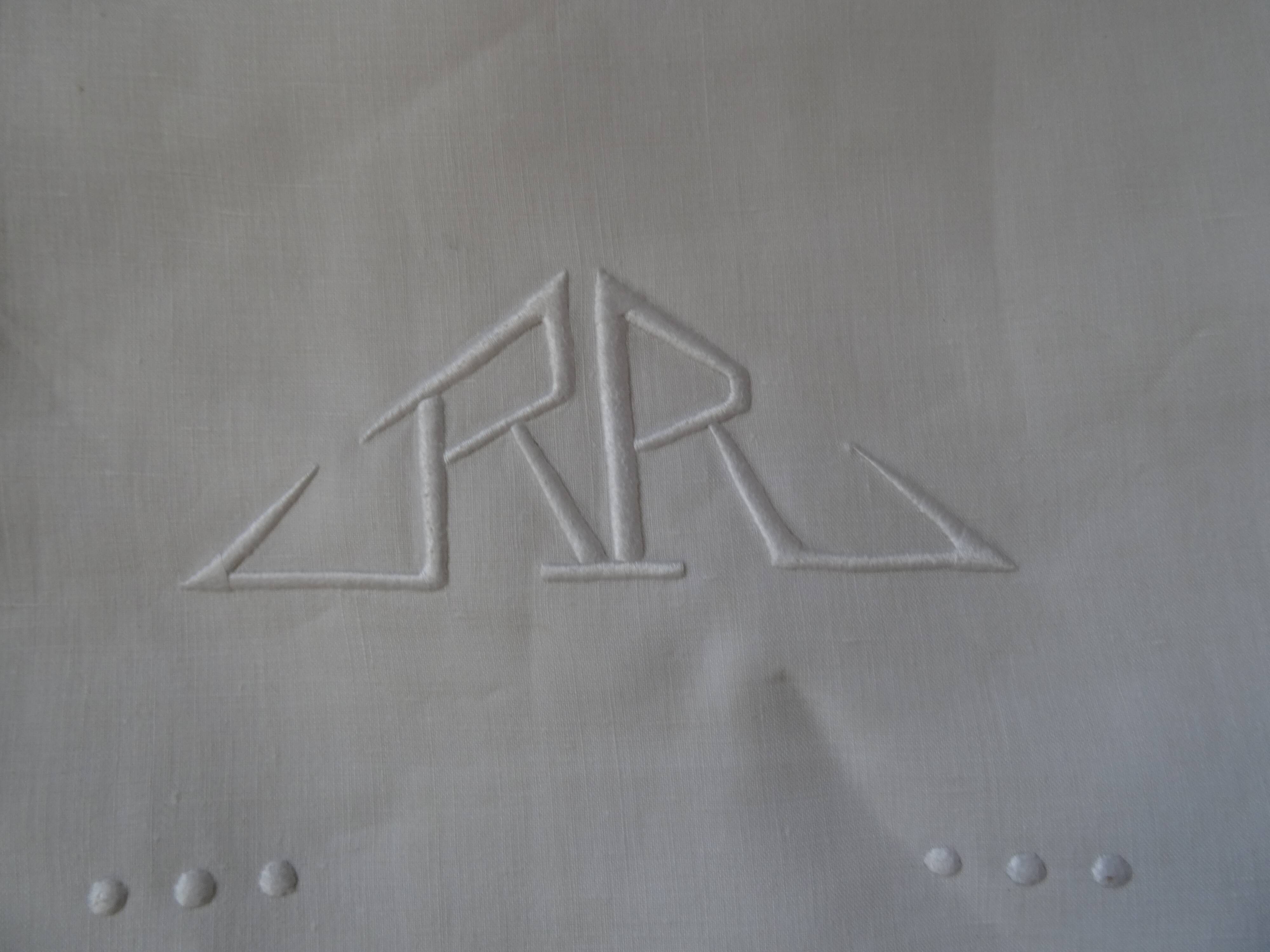 Set of a sheet and its 2 matching monogrammed RR pillowcases