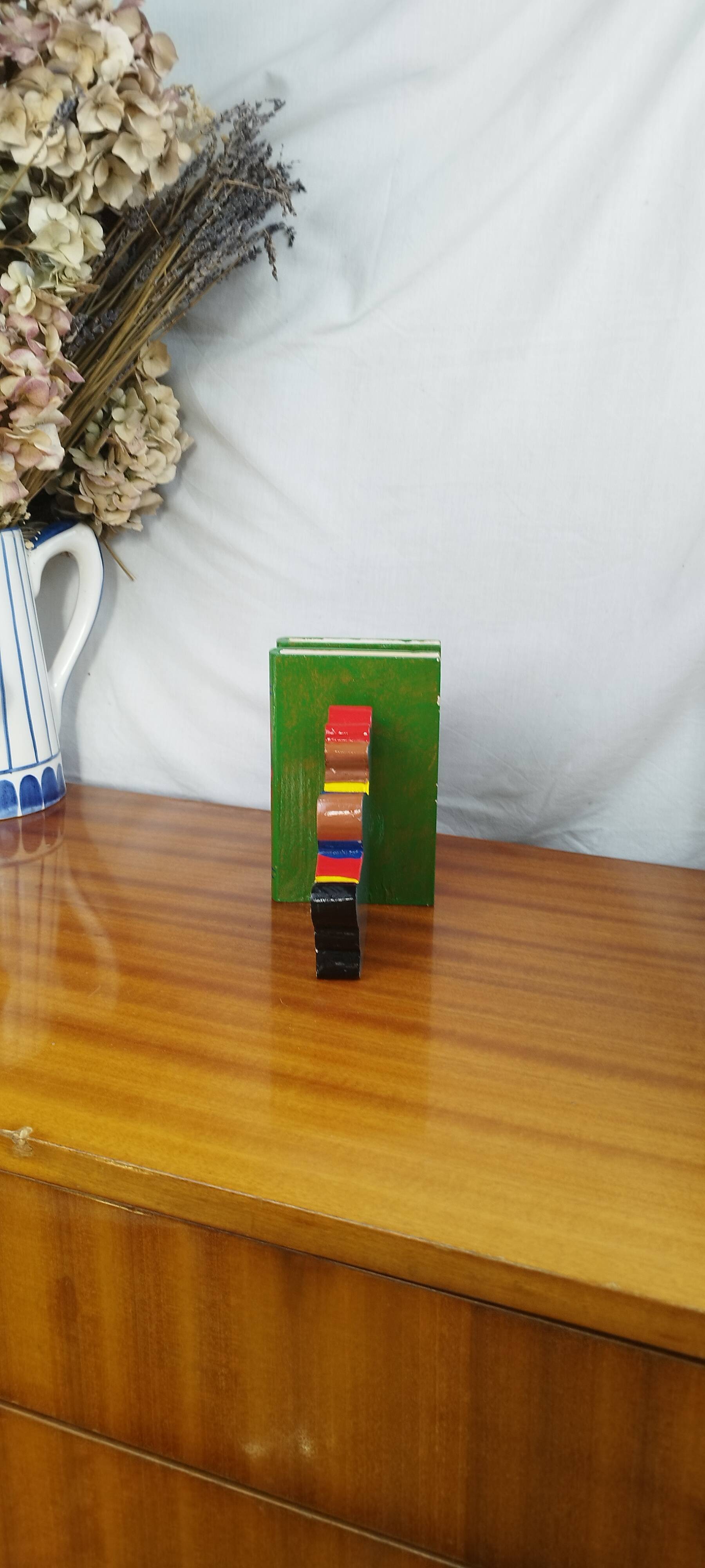 Vintage wooden bookends for kids, bear & books polychrome